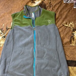 Latched Mama Gray and Green Fleece vest